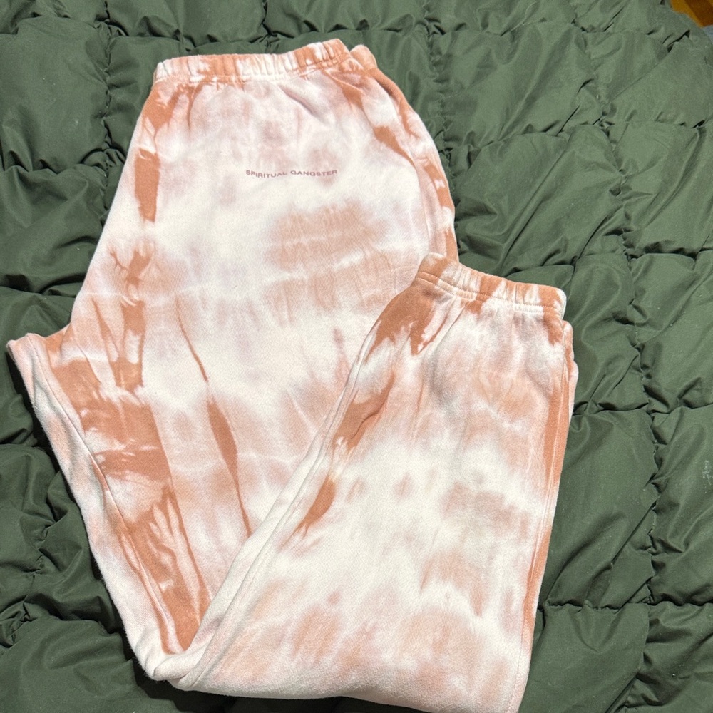 Spiritual Gangster Laguna Peach, Pink, White Tye Dye Sweatpants. XL